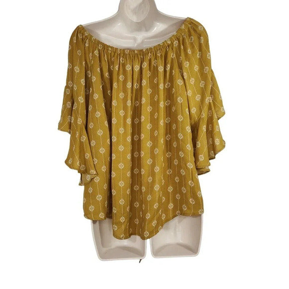 Wishlist Apparel Floral Tie Front Top Off The Shoulder Women Size M/L Brown? - Picture 5 of 8